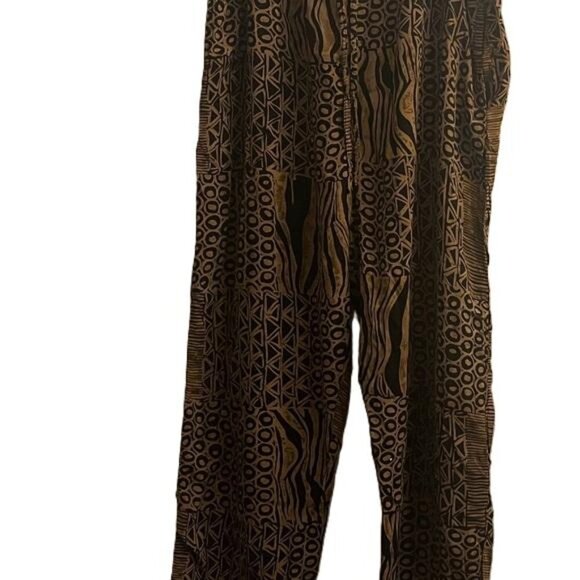 REVUE Patchwork Print Boho Palazzo Pants Women's M Brown Black - Picture 2 of 12